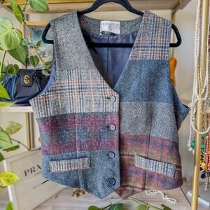 International Scene Made in Russia Wool Patchwork Vest Adjustable Waist, Size 14